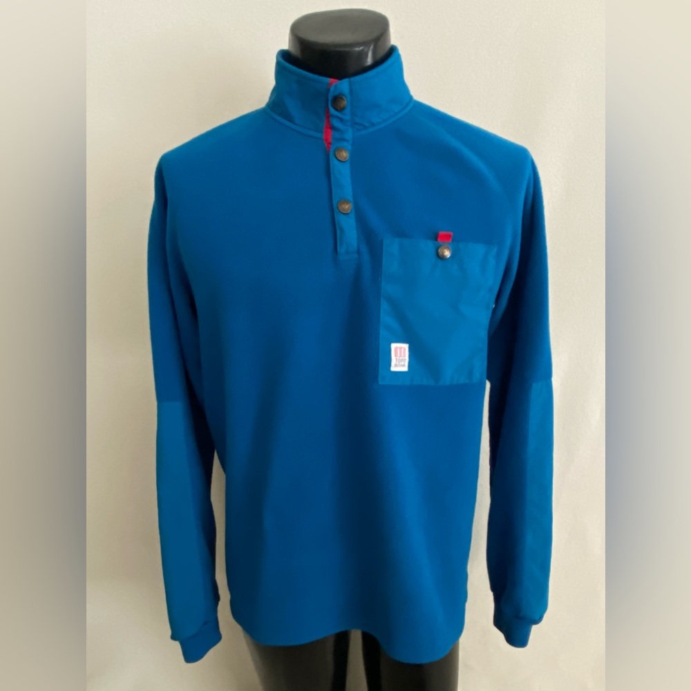 Topo Designs Polartec Pullover Men’s Large Blue & Red  1/4 Snap Fleece Jacket